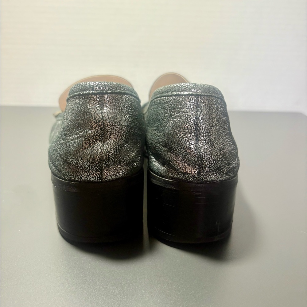 ZARA Shimmery Silver Leather Square Toe Loafers - Picture 6 of 9